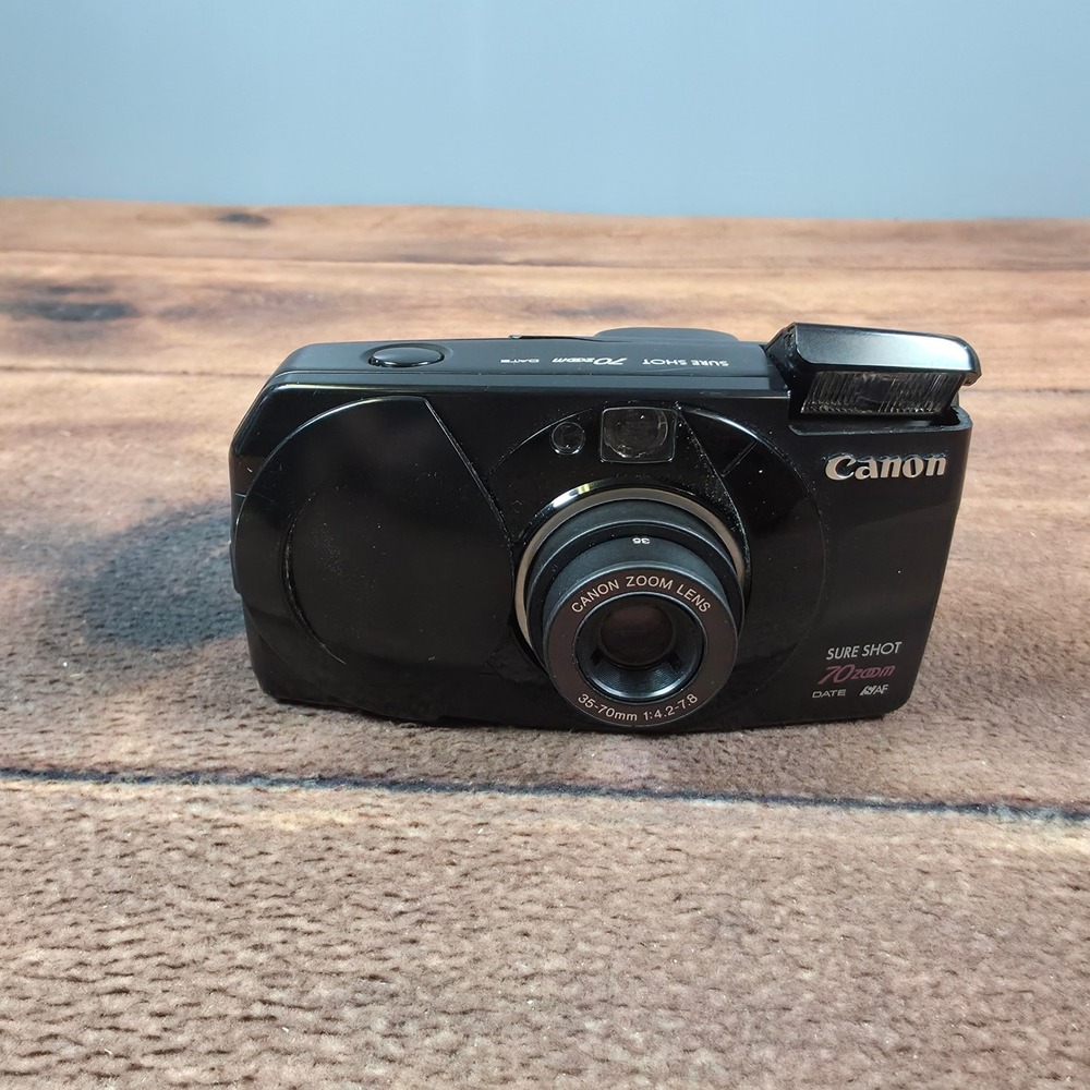 Canon Sure Shot 70 Zoom Date Film Camera Black Good 35-70mm Lens Flash